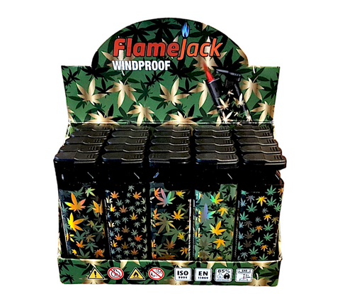 Flamejack Windproof Lighters Multi Leaf Design - Assorted