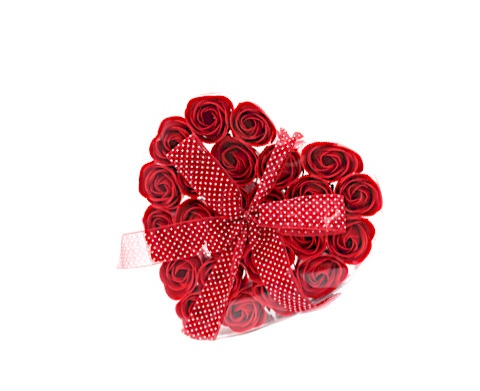 Set of 24 Soap Flower Heart Box - Red Roses