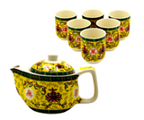 Small Herbal Teapot With 6 Teacups - Long Life Oriental Design