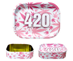 Metal Rolling Tray & Storage Tin Stash Combo 18cm x 14cm x 4.5cm - 420 Pink