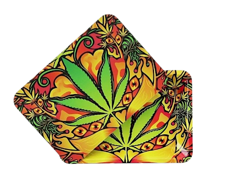 Big Green Leaf Metal Rolling Tray With Magnetic Lid - Mini (18 x 12.5 cm)