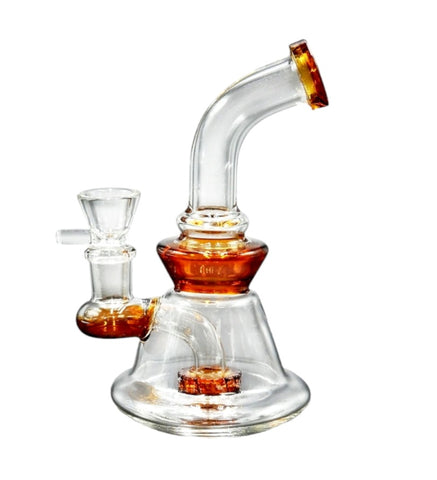 Mini 15cm Percolator Glass Bong (14mm) - Amber Accents