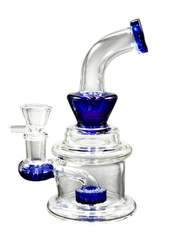 Mini 15cm Percolator Glass Bong (14mm) - Blue Accents 