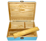 Wise Skies Blue Wooden Rolling Box Large