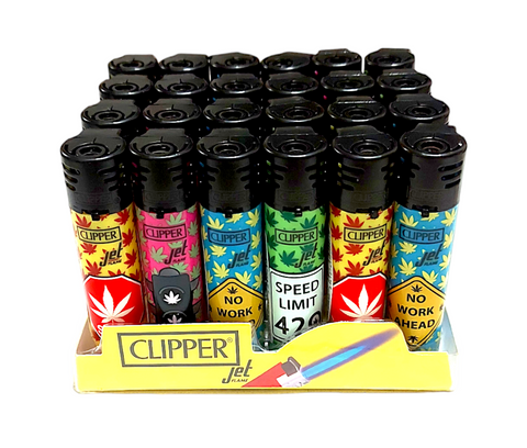 Clipper Electronic Jet Lighters - Weed Signs