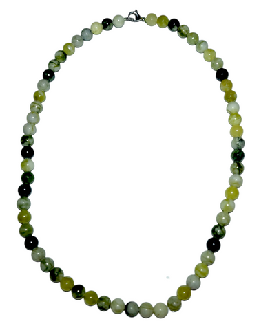 8mm Beaded Crystal Stone Necklace - Flowery Jade