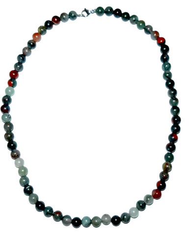 8mm Beaded Crystal Stone Necklace - African Bloodstone