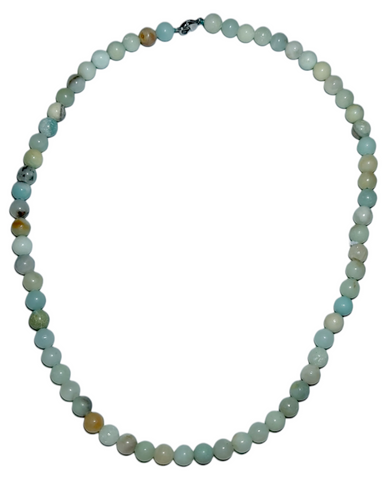8mm Beaded Crystal Stone Necklace - Amazonite (Brazil)