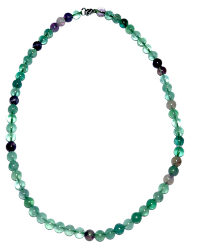 8mm Beaded Crystal Stone Necklace - Fluroite