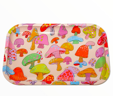 Large Metal Rolling Tray - 'Colourful Mushrooms' (29cm x 19cm)

