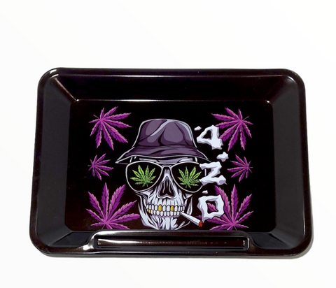 Wise Skies Rolling Tray  - Skull 420 black purple
